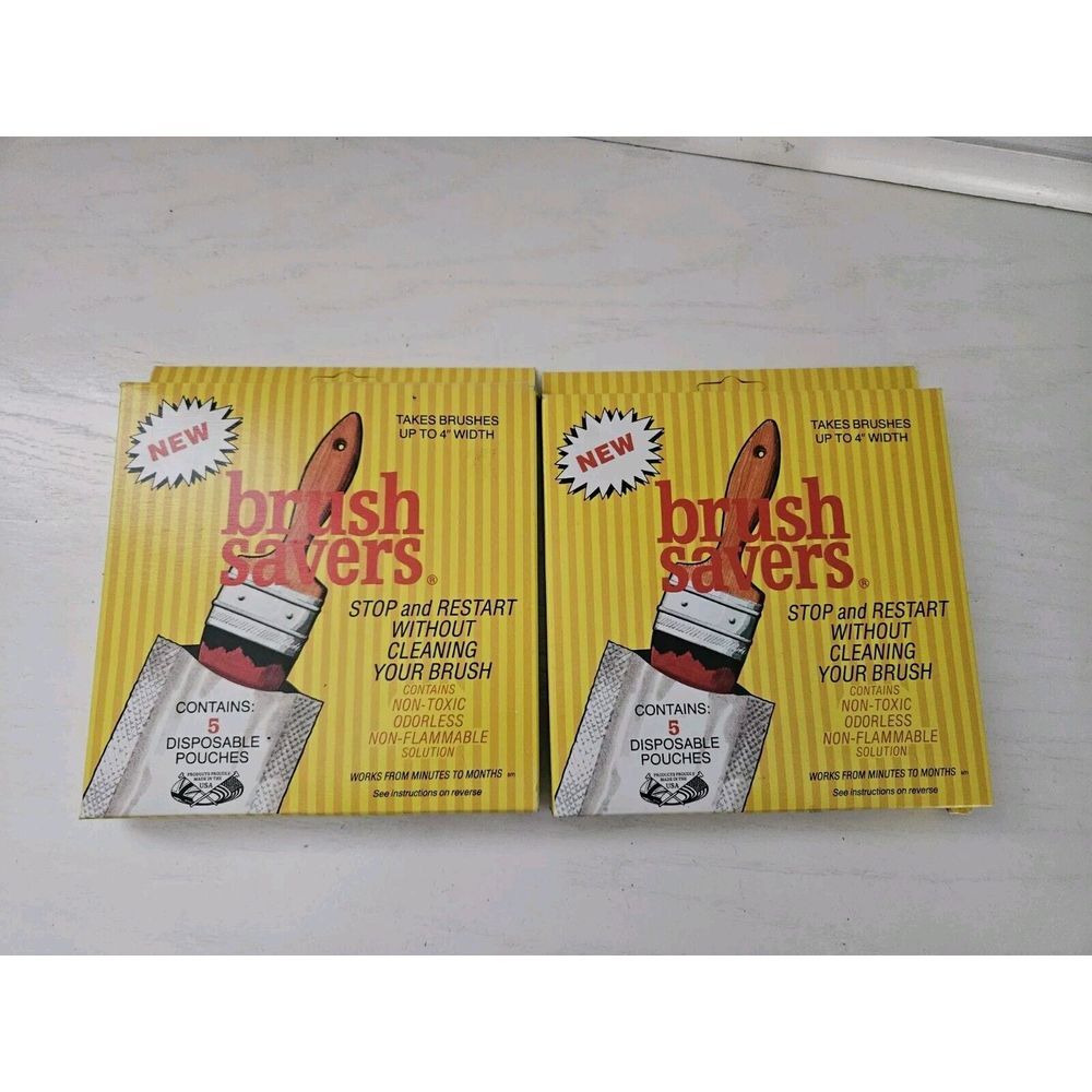 Vintage Brush Savers Paint Brush Solution Cleaner - 2 Boxes W/ 10 Pouches *READ*